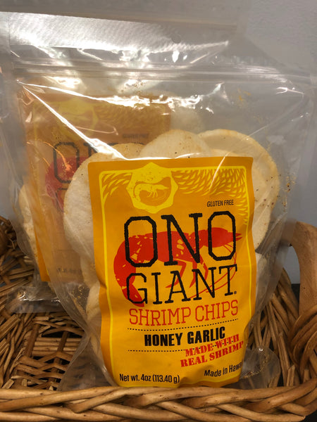 1. Two Ono Giant Shrimp Chips - Honey Garlic 4 oz bags (Shipping Included)