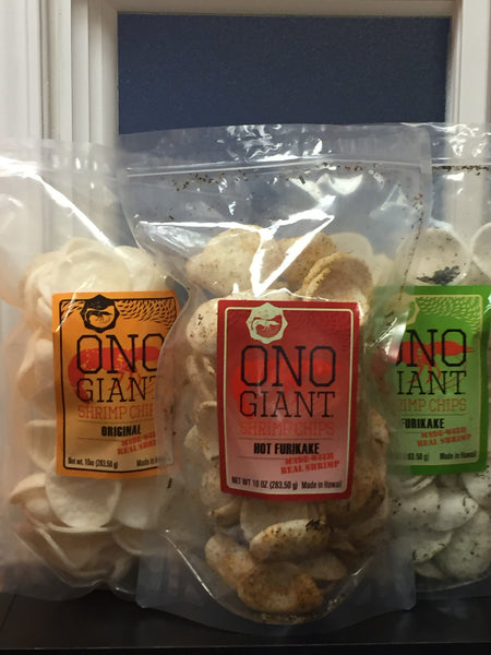 A. Four Ono Giant Shrimp Chips -10 oz bags (Shipping Included)